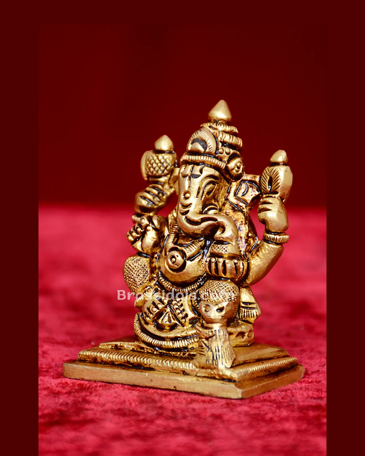 Brass Ganesha Statue with Modak- 2 inches - image 3