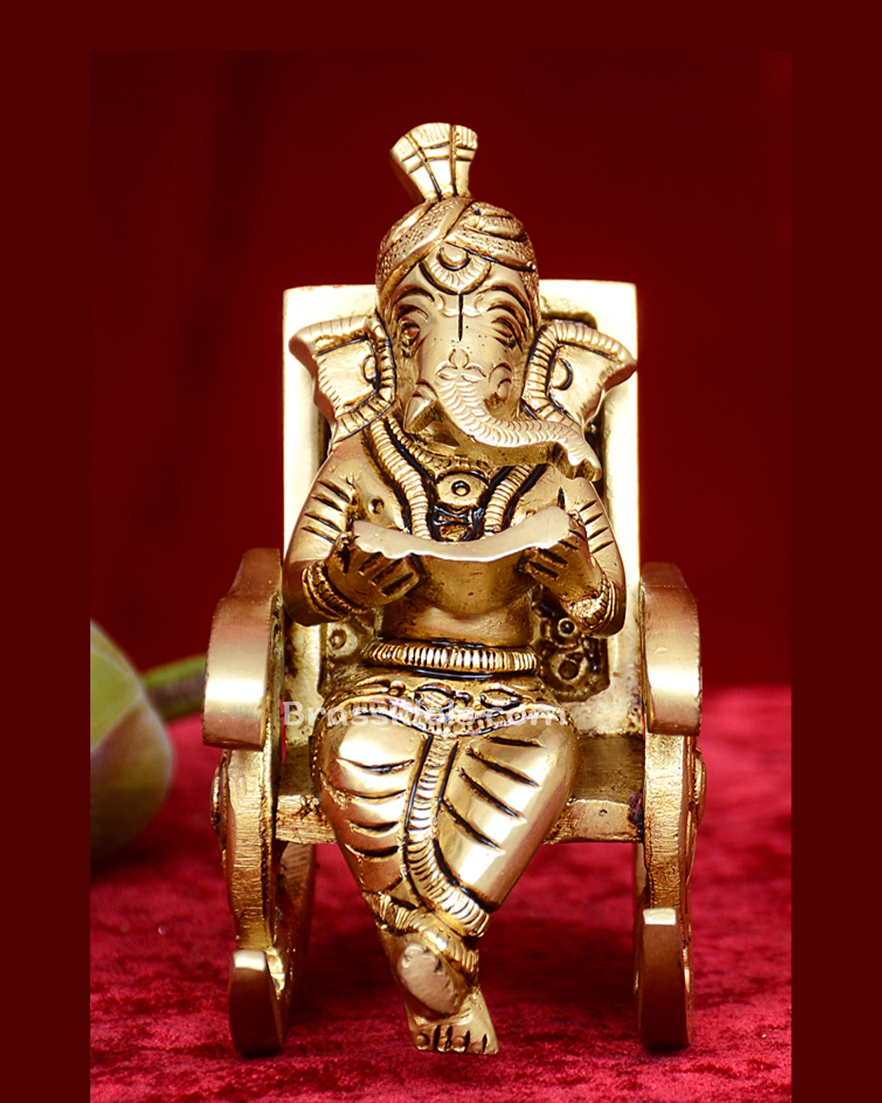 Brass Ganesha on Rocking Chair idol - 4 inches - image 1
