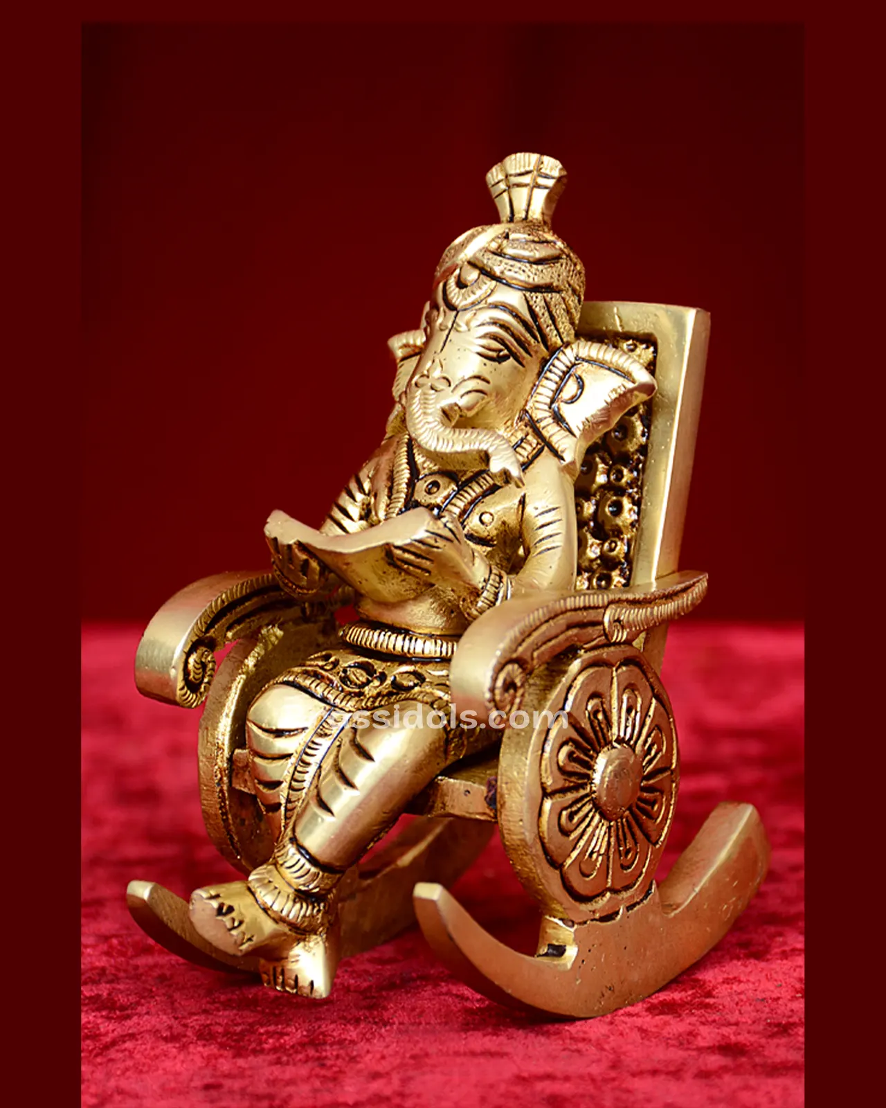 Brass Ganesha on Rocking Chair idol - 4 inches - image 3