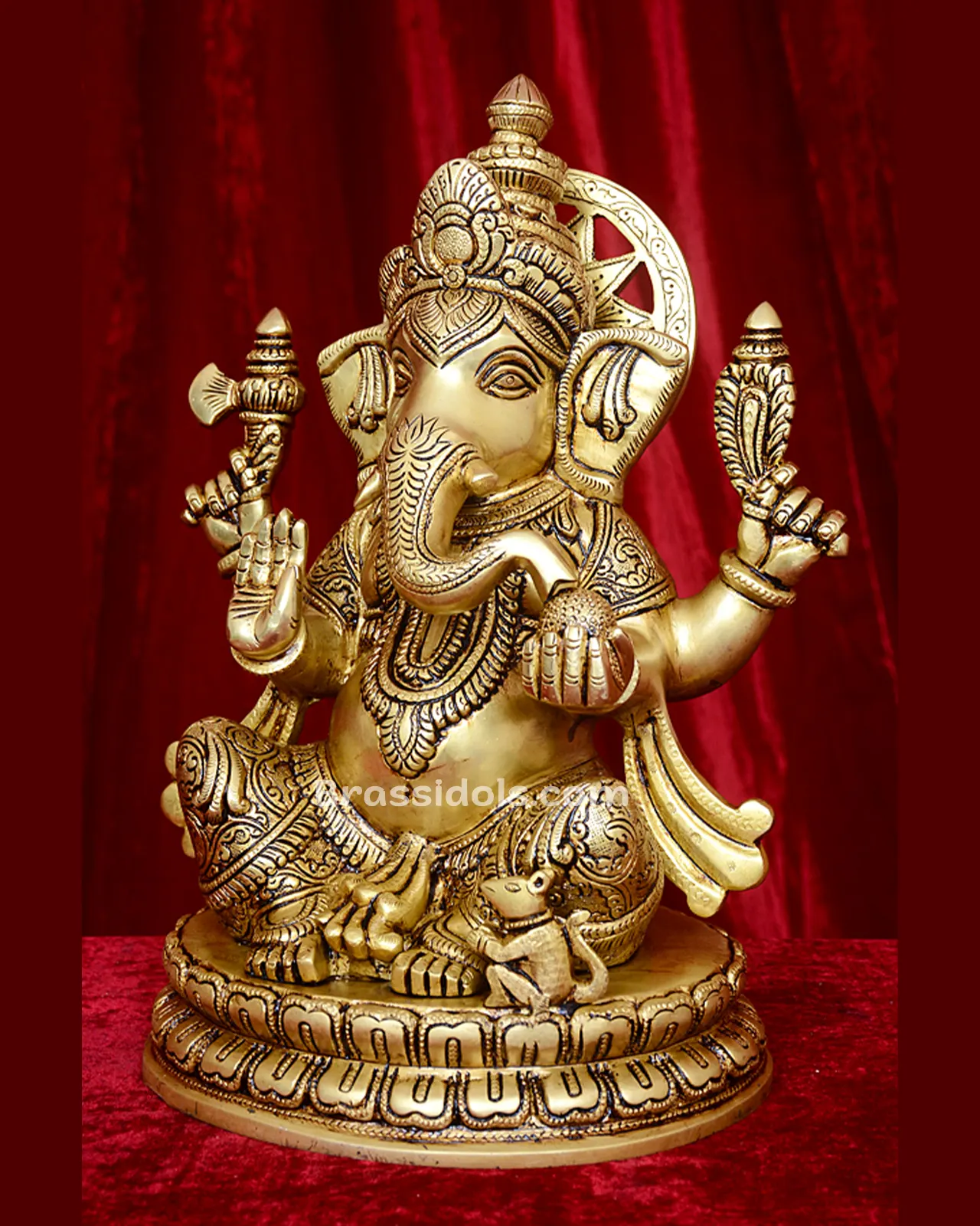 Brass Round Base Ganesha Statue Ganpati Idol - 12 inches - image 3