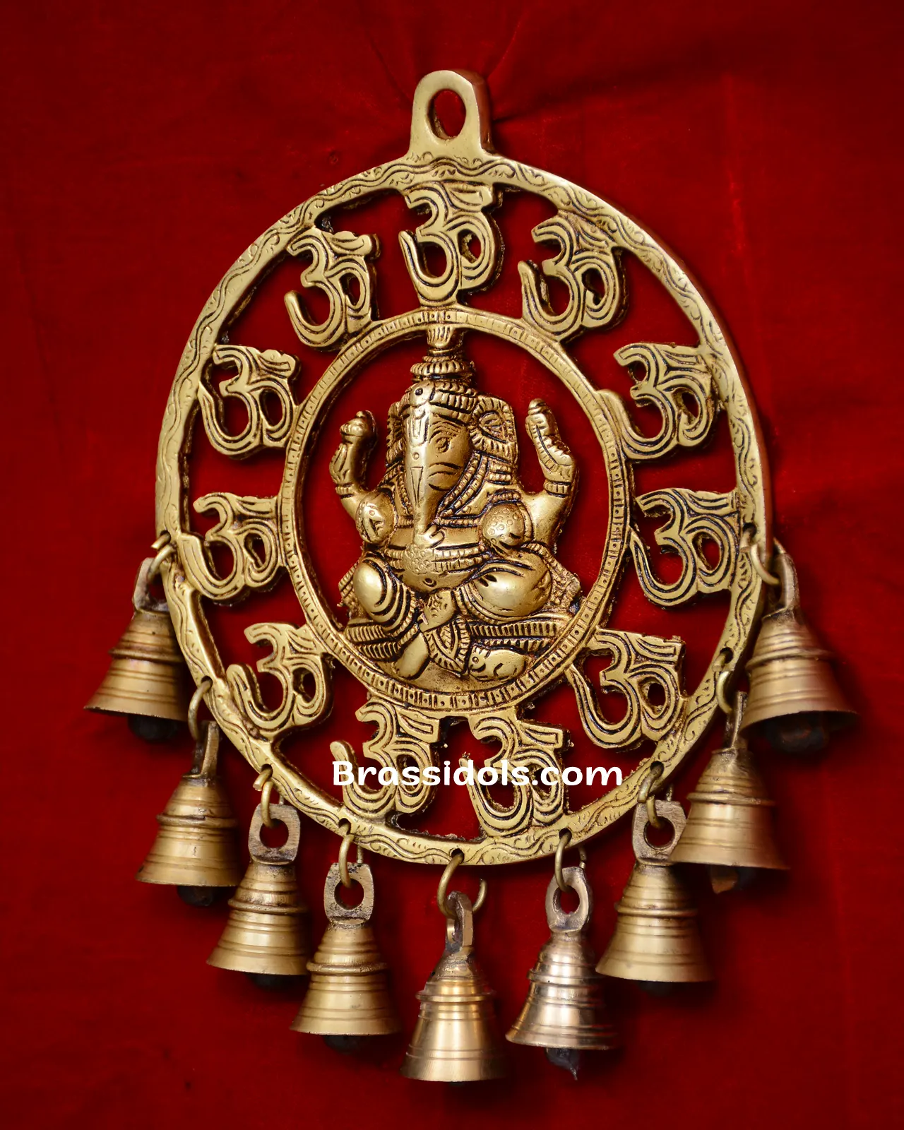 Brass Round Om Ganesh with bells wall Hanging - image 2