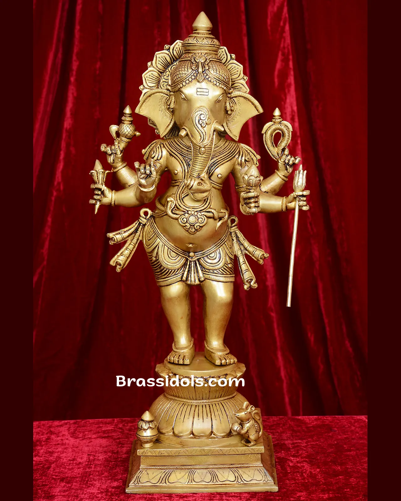 Brass Standing Six-Hand Ganesha Idol for Home and Puja - 26 inches - image 1