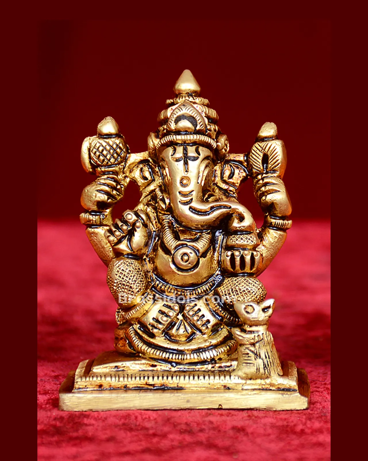 Brass Ganesha Statue with Modak- 2 inches - image 1