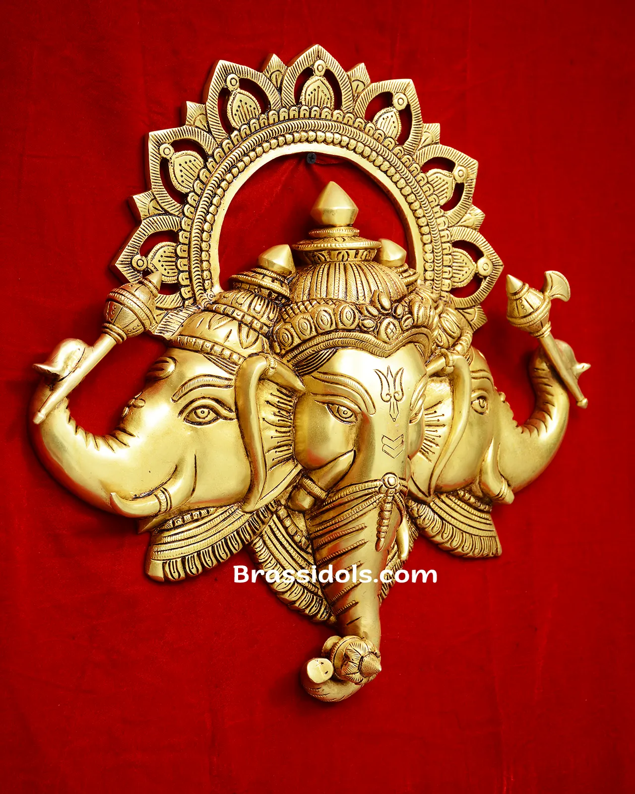 Brass 3 Face Ganesha Wall Hanging - image 2