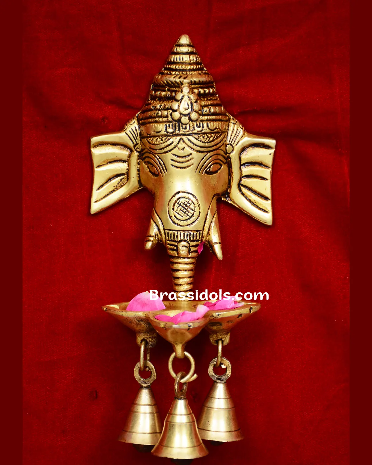 Brass Ganesha Face with Deepak and bell 10 inches - image 1