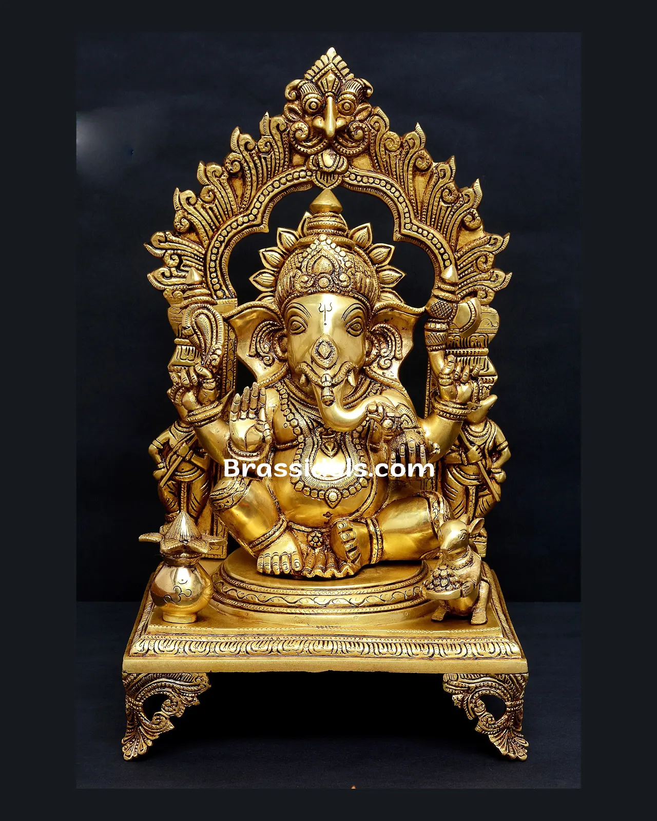Brass frame cowki Ganesha idol - 18 inches - image 1