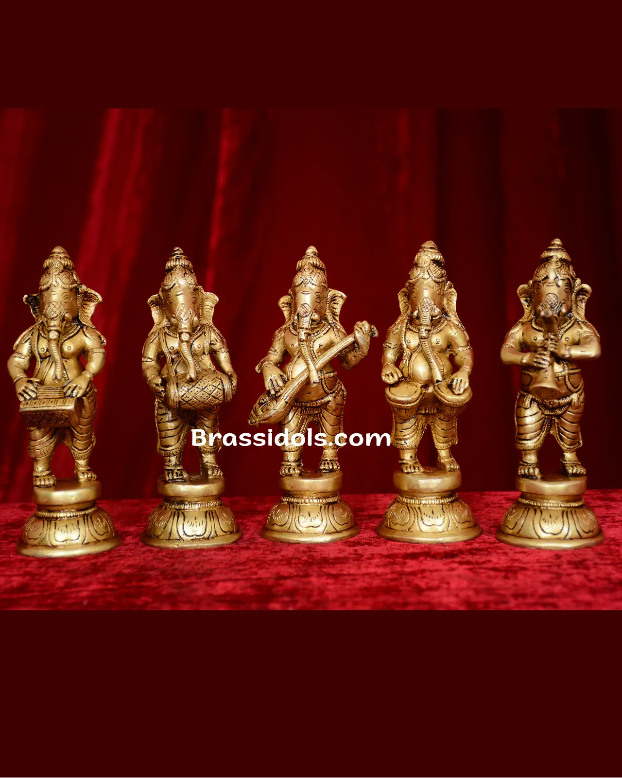 Brass Standing Musical ganesha set - 6.5 inches - image 1
