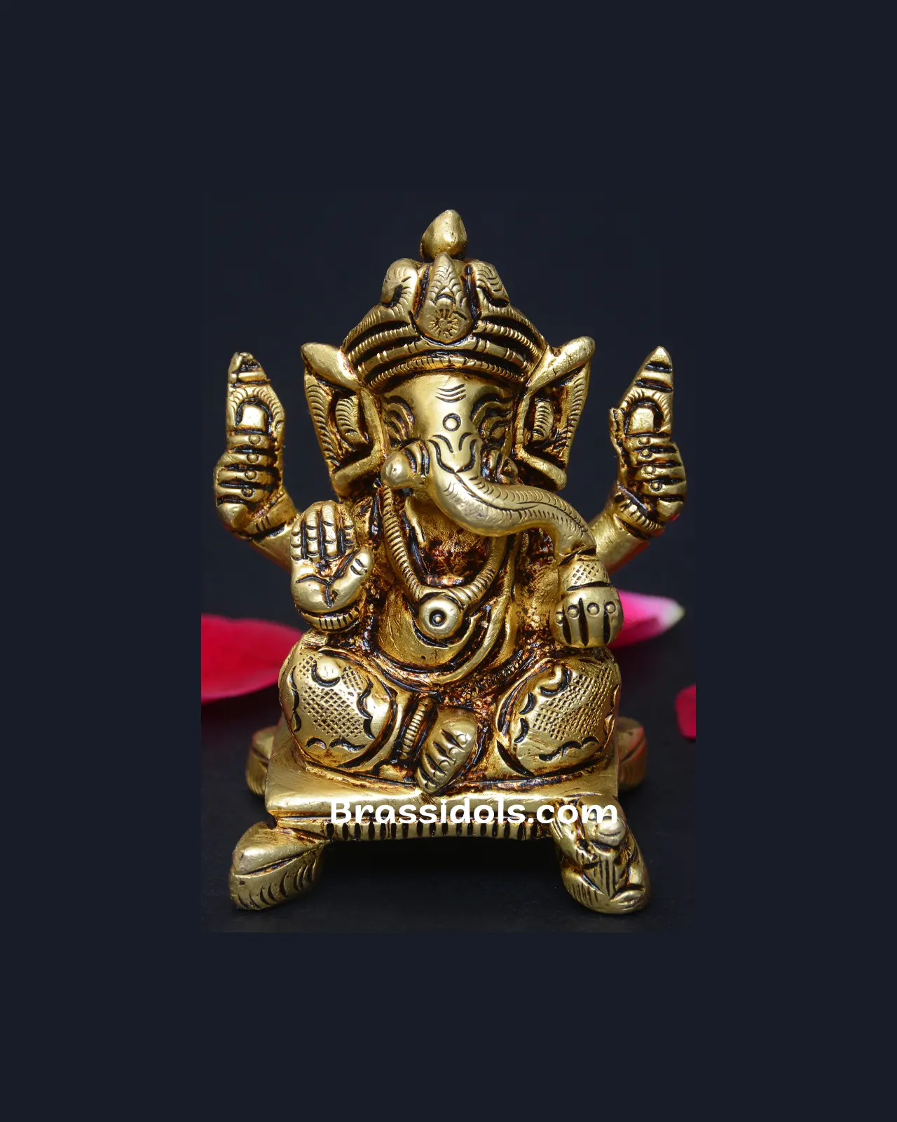 Brass Chowki Pagdi Ganesh idol - 2.5 inches - image 1