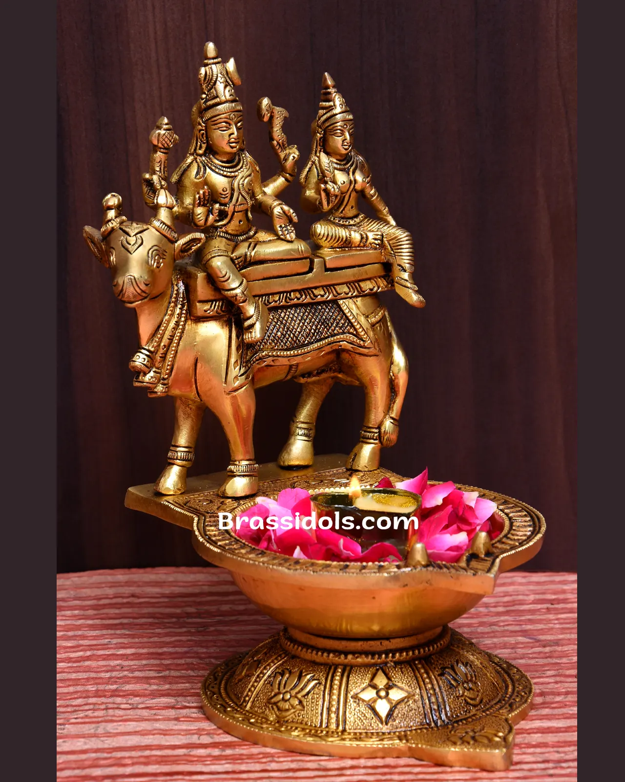 Divine Shivan Parvathi with Kamadenu and Vilaku - 9 Inches - image 2