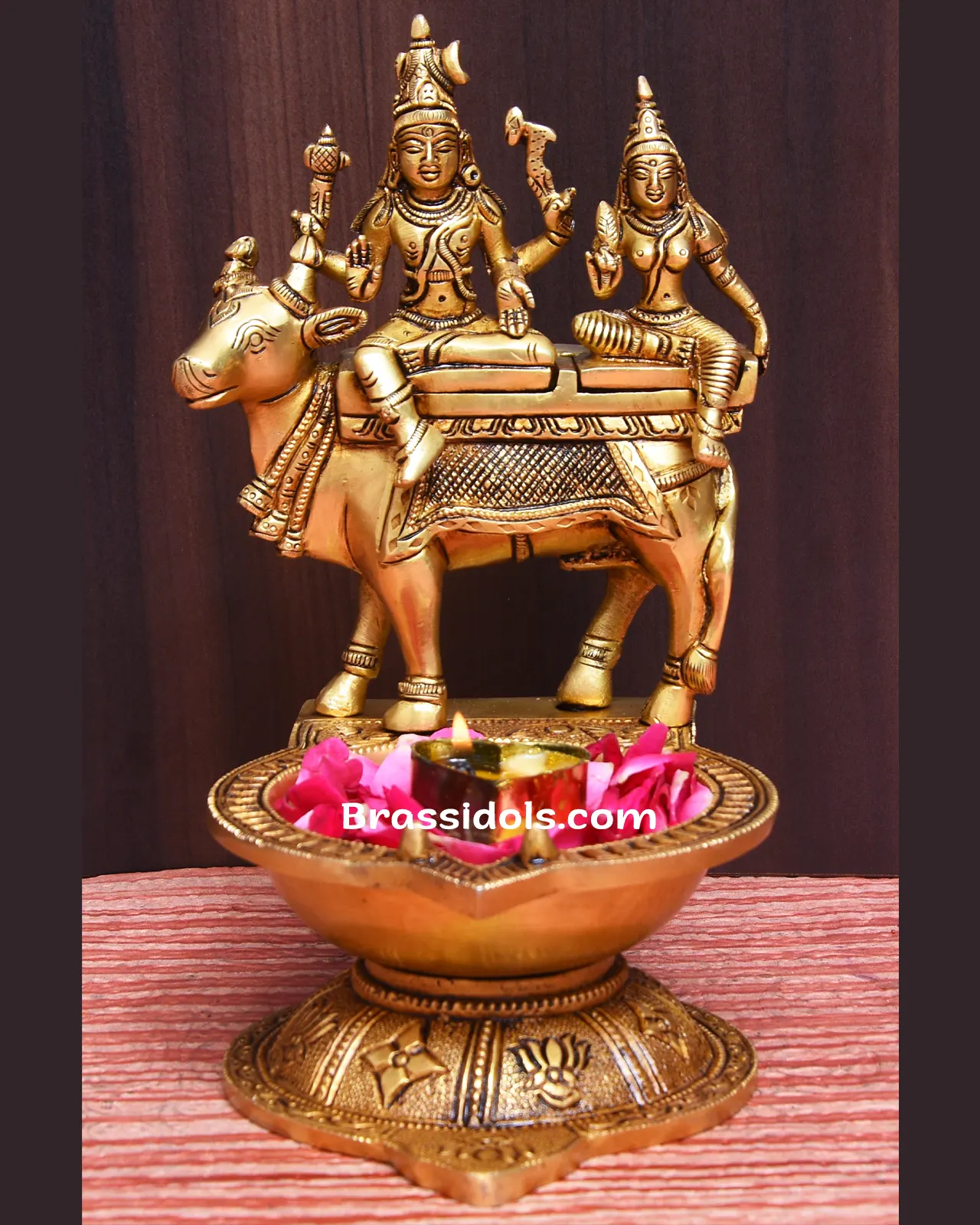 Divine Shivan Parvathi with Kamadenu and Vilaku - 9 Inches - image 1