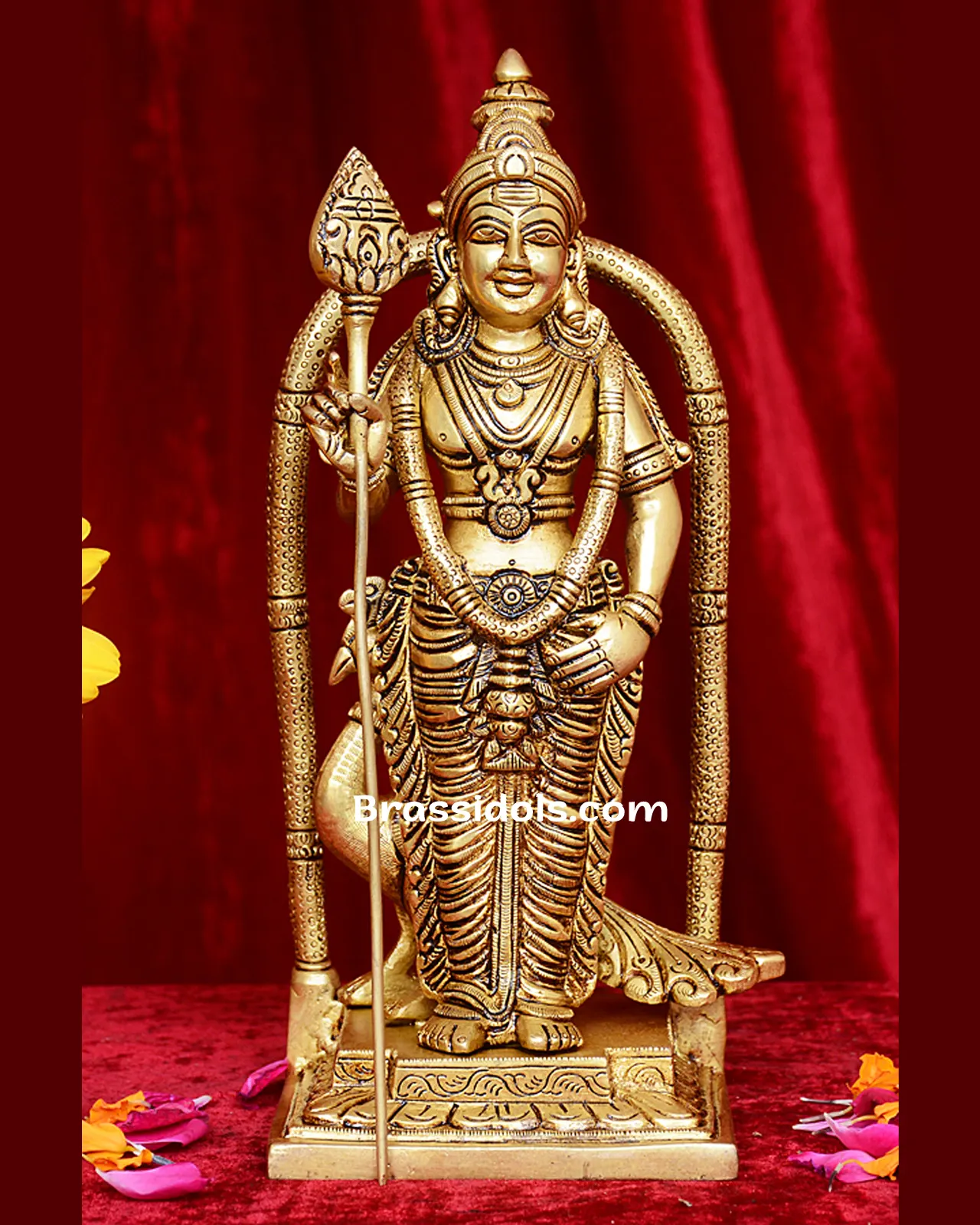 Adoring Batu Malai Subramaniyan Brass Idol - 9.5 Inches - image 1