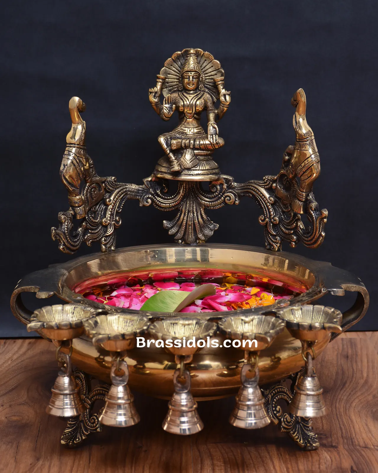 Brass Laxmi Side Deepak Urli - image 1