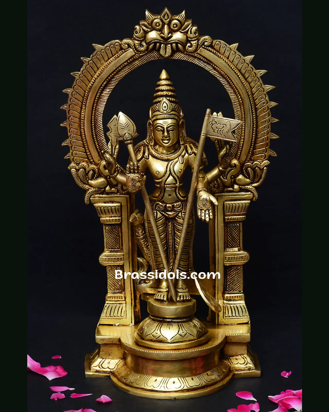 Divine Mayil Panchaloha Murugan with Vel Kodi Brass Idol - image 1