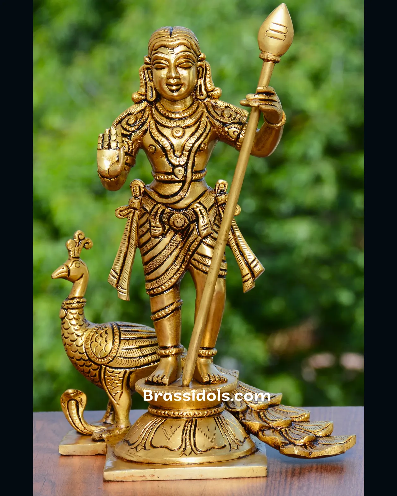 Ethereal Standing Vel Balamurugan with peacock Brass Idol - image 1