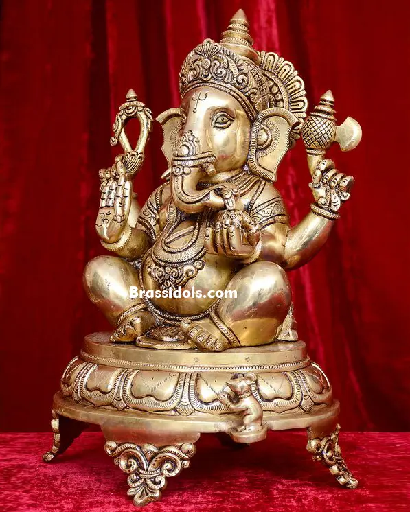 Brass Ganesh round Base with leg idol- 17 inches - image 2