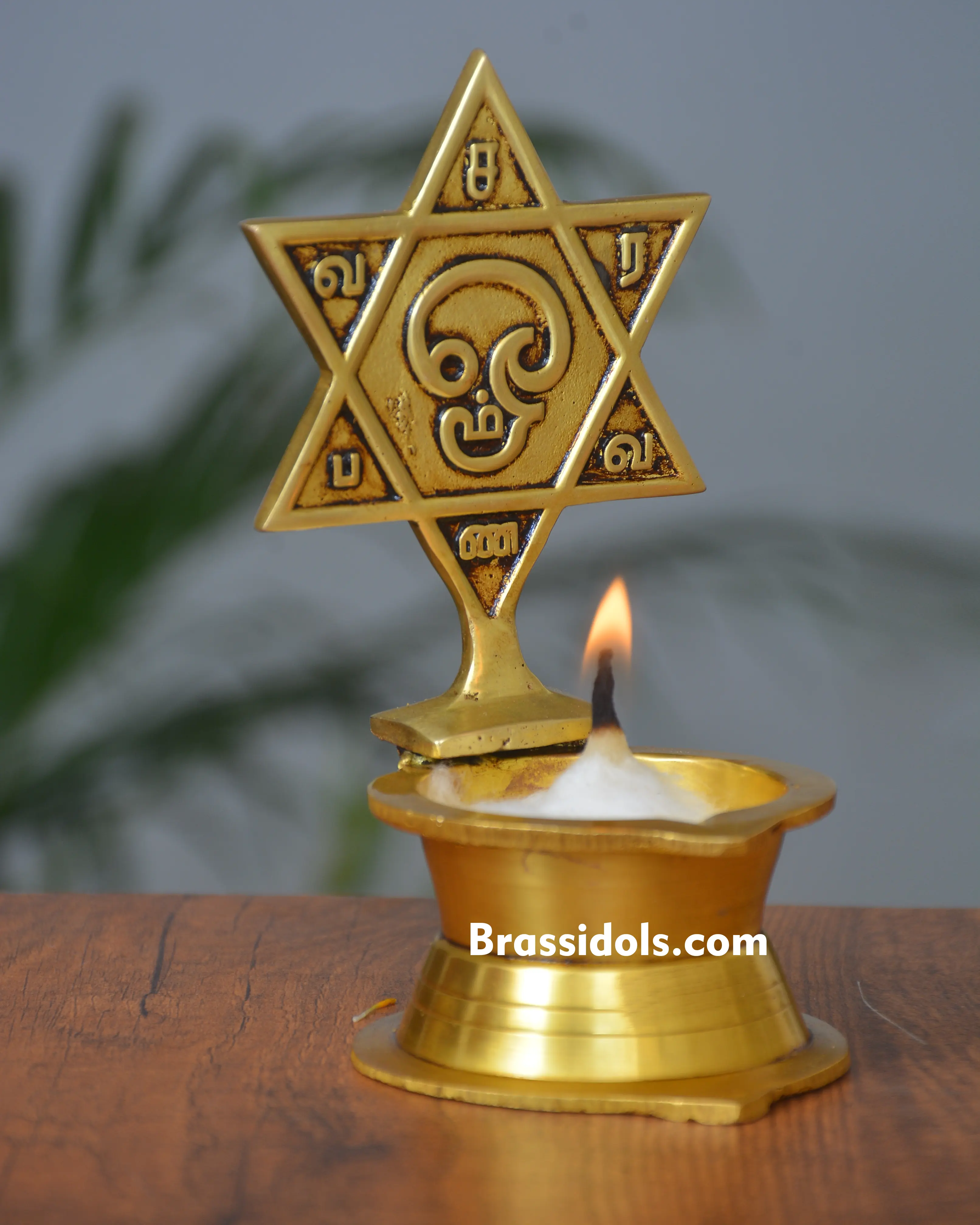 Tamil Om Deepak Brass Lamp (Medium) - 230 gm - image 2