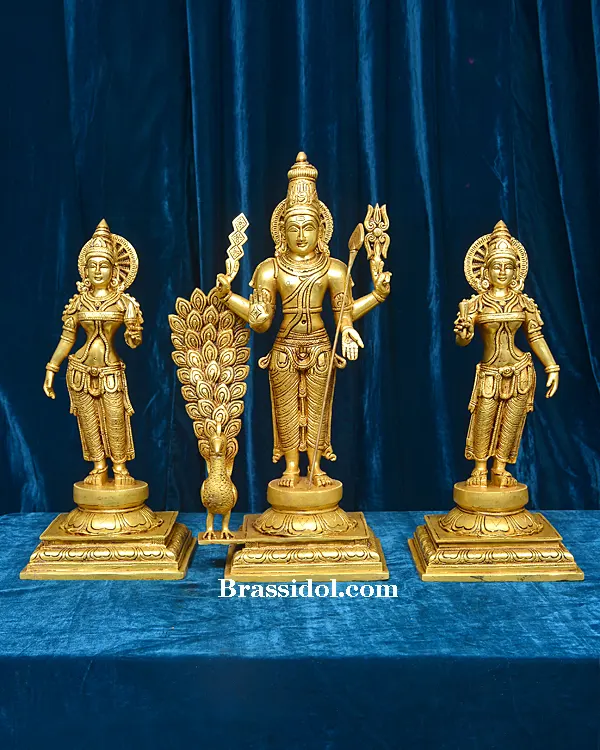 Divine Murugan with Mayil and Vajrayudham Brass Idol - 4 Inches - image 1