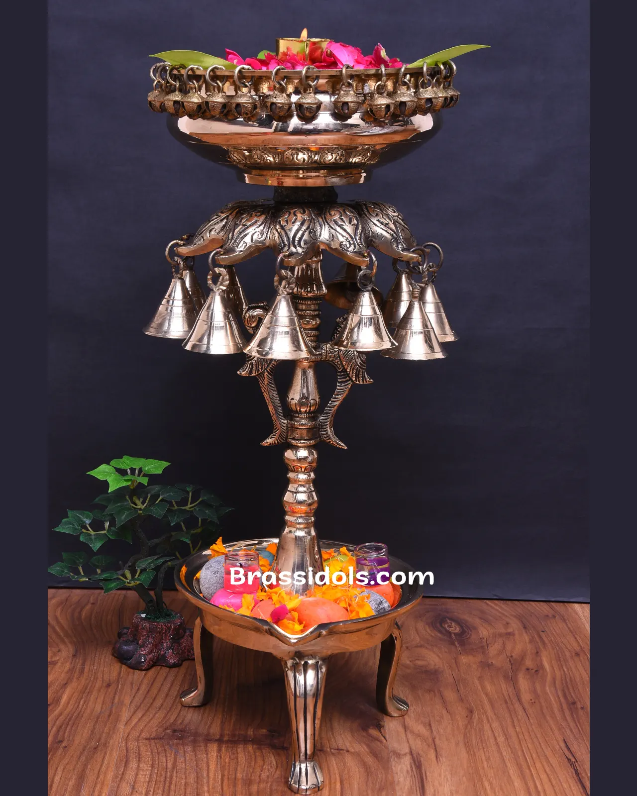 Brass Stand Flower Urli Deepak - image 2