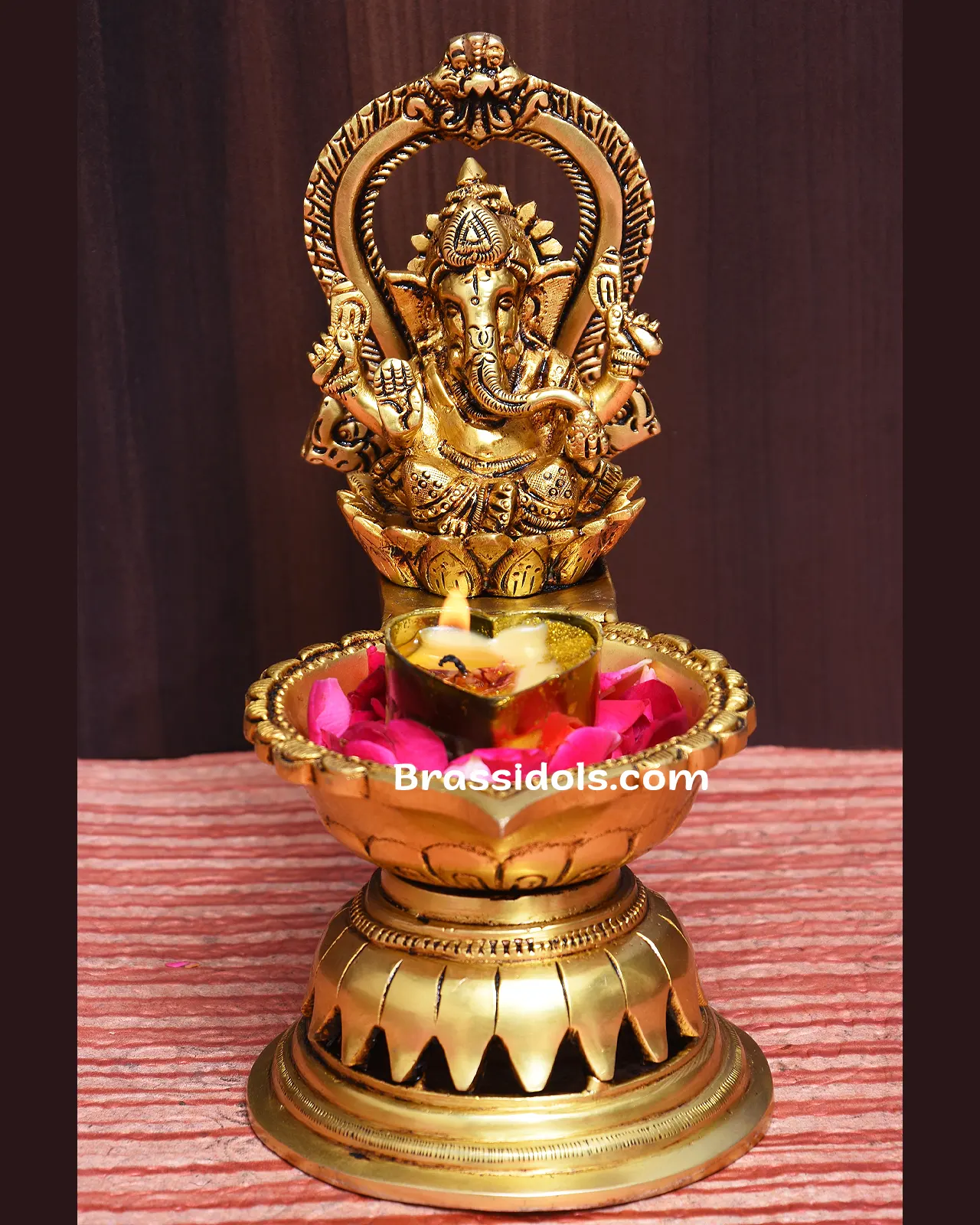 Brass Lotus Thiruvachi Ganesha Vilakku - image 1