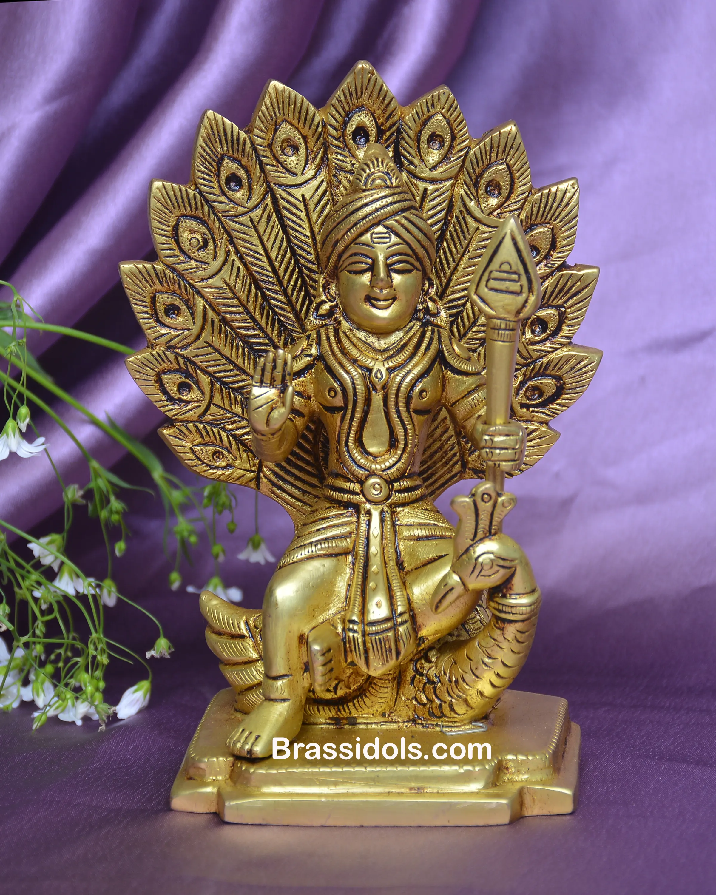 Brass Lord Murugan Idol on Peacock - image 1