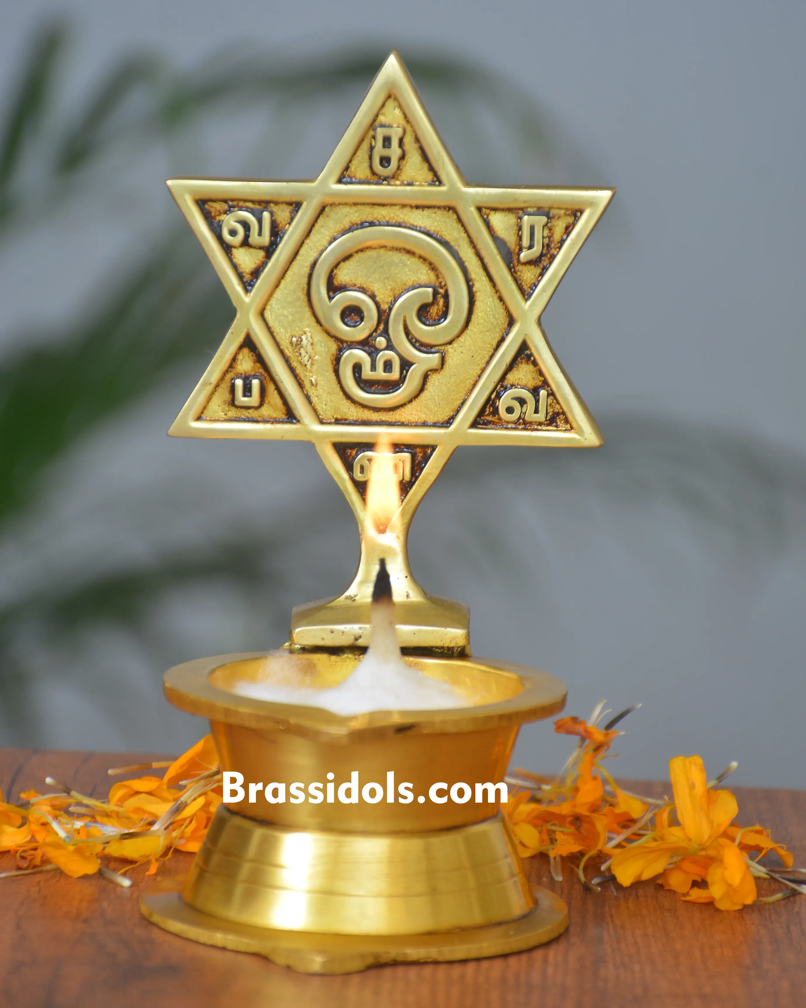 Tamil Om Deepak Brass Lamp (Medium) - 230 gm - image 1