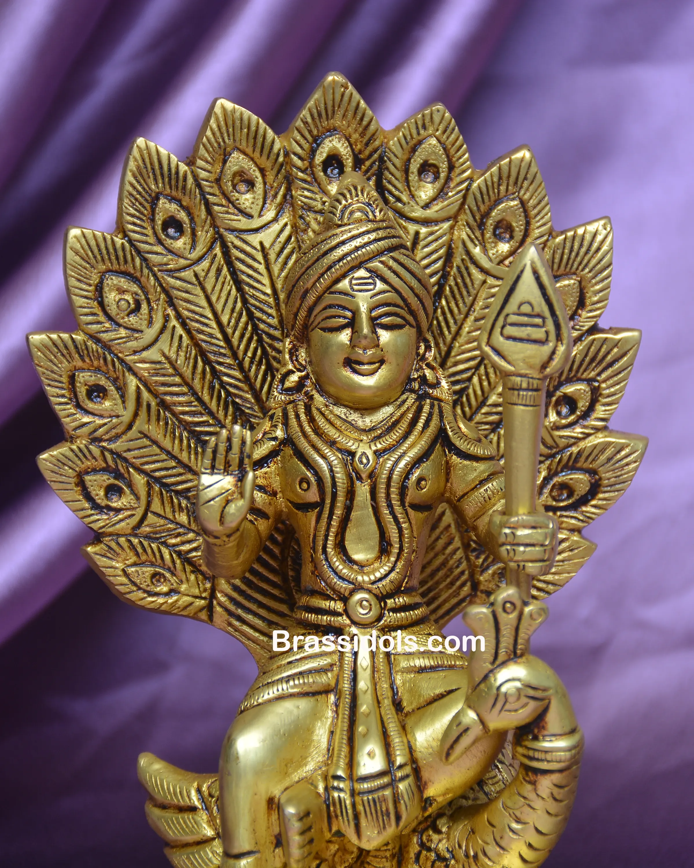 Brass Lord Murugan Idol on Peacock - image 2