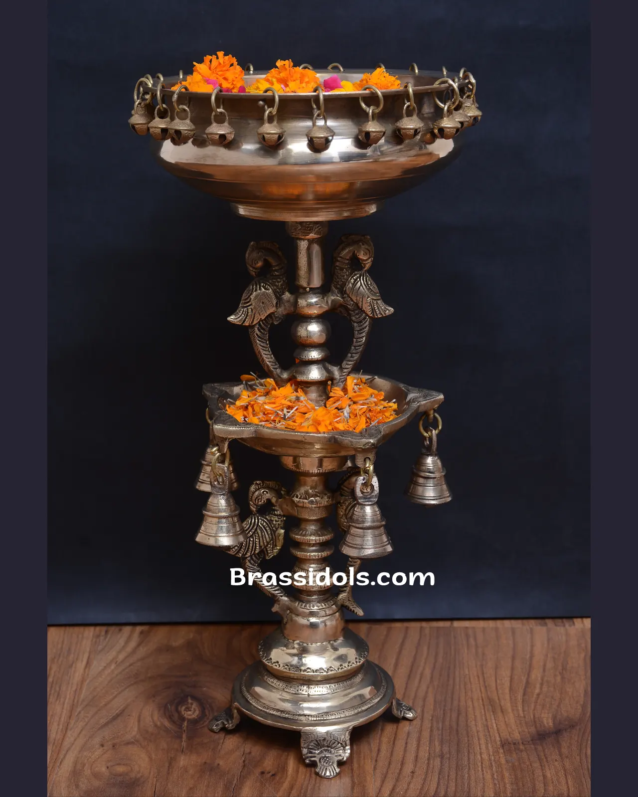 Brass Double Standing Deepak Urli - image 2