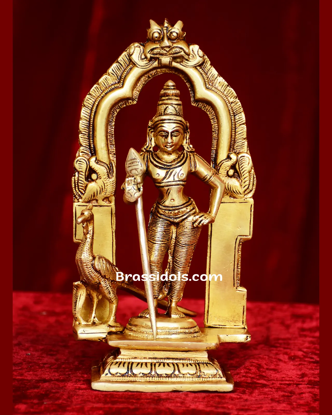 Devotional Vel Murugan with Mayil Brass Idols - 7.5 Inches - image 1