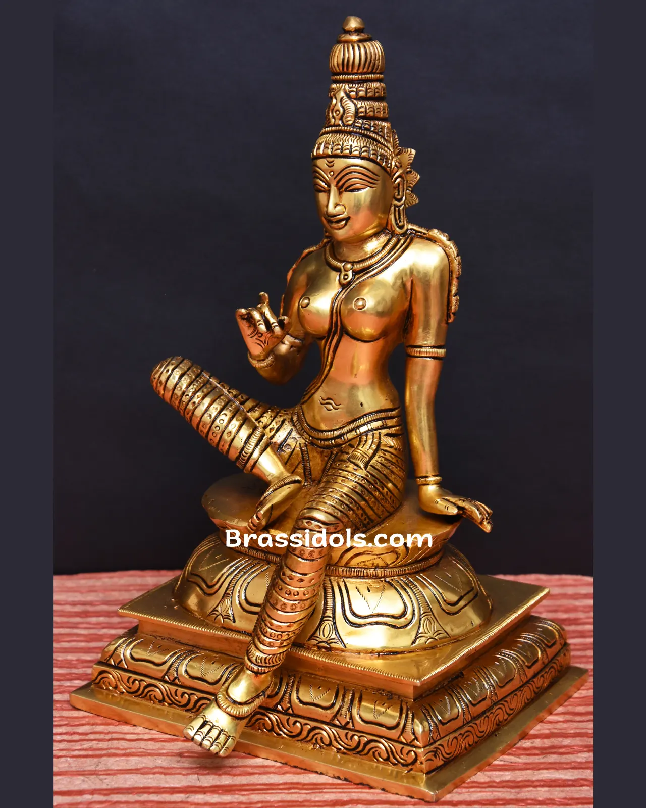 Majestic Sitting Parvathi with Base Brass Idol-10 Inches - image 2
