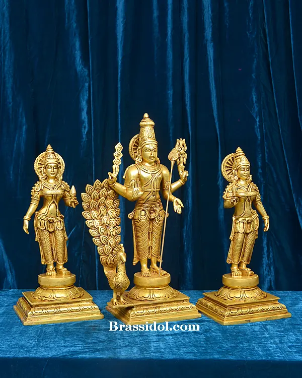Divine Murugan with Mayil and Vajrayudham Brass Idol - 4 Inches - image 2
