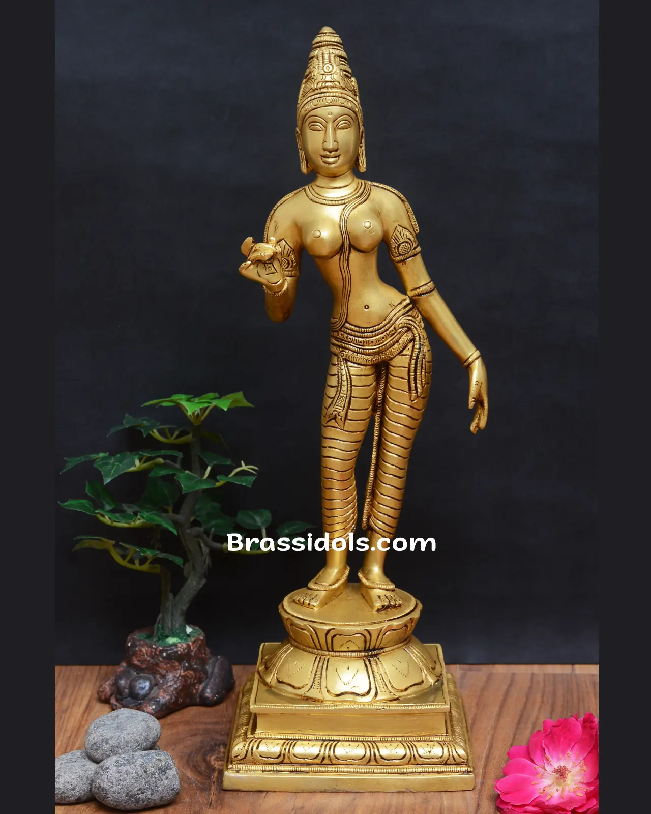Holy Standing Parvathi with Base Brass Idols - 13 Inches - image 1