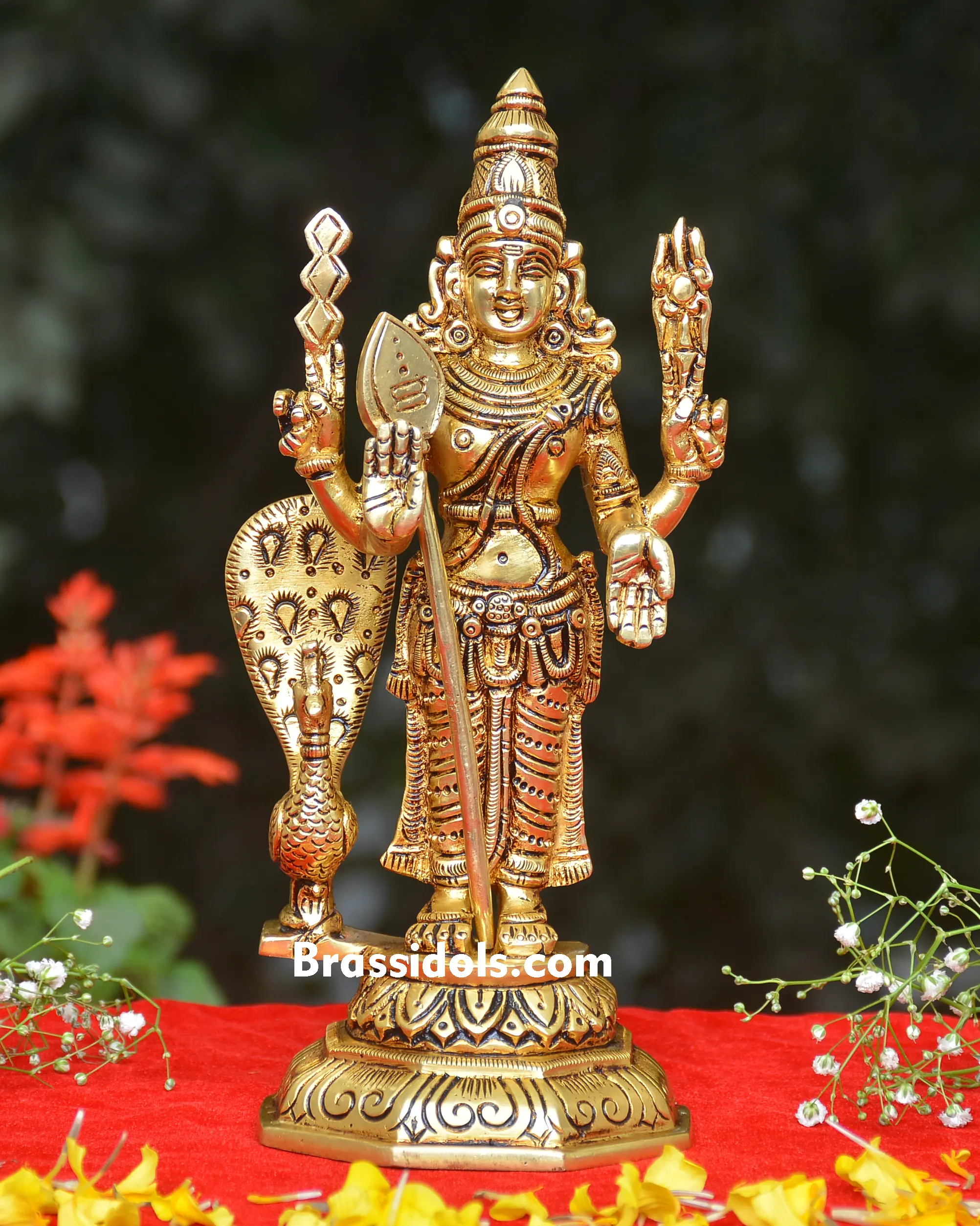 BRASS MURGAN STANDING WITH PEACOCK - image 1