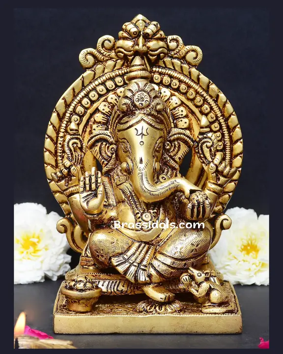 Brass frame Double Choki Ganesha idol - 6 inches - image 1