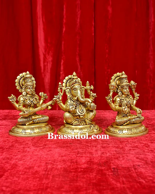 Lakshmi Ganesh Saraswati With Gol Base - image 2