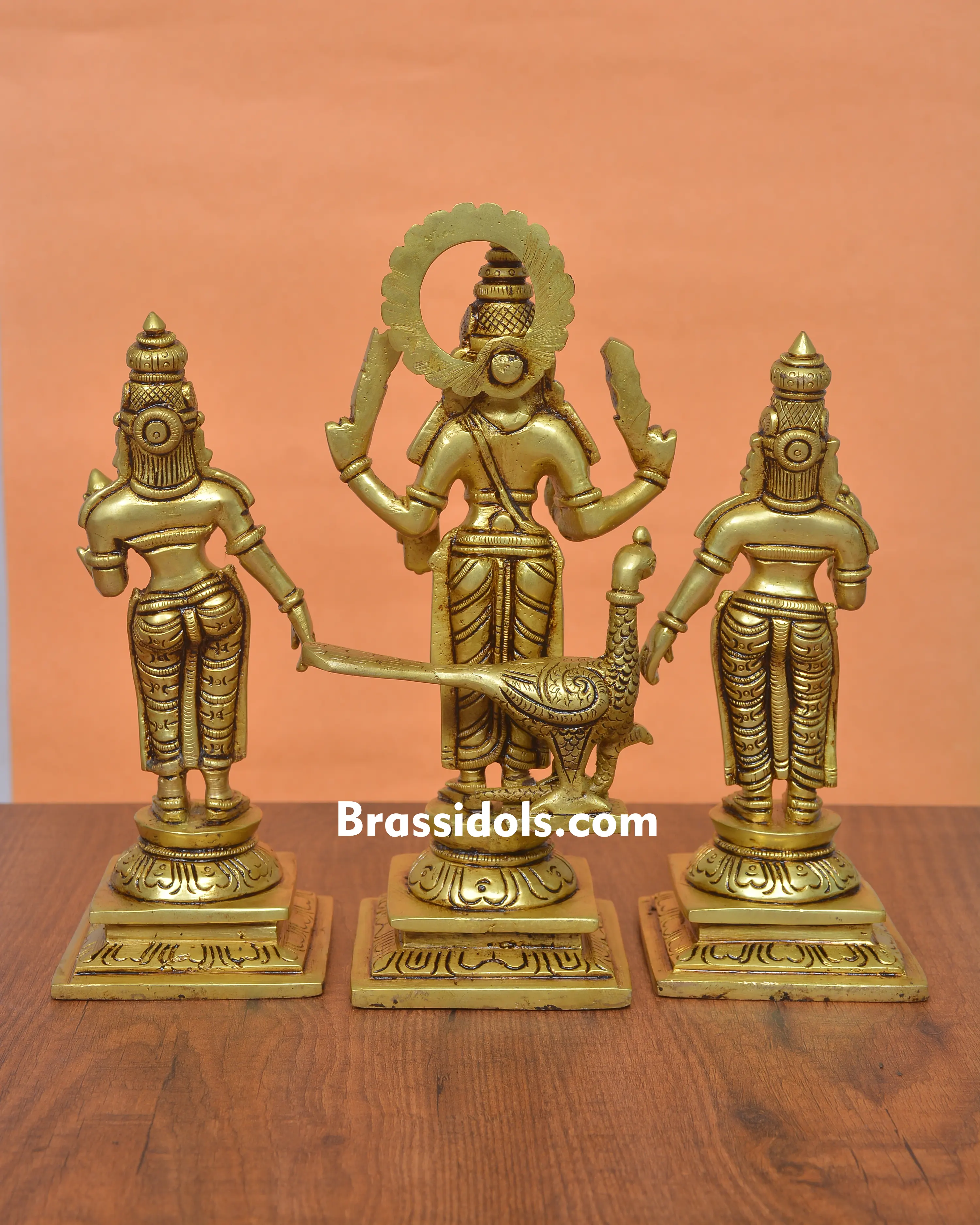 Holy Valli Devanai Murugan with Mayil and Vajrayudham Brass Idol - image 2