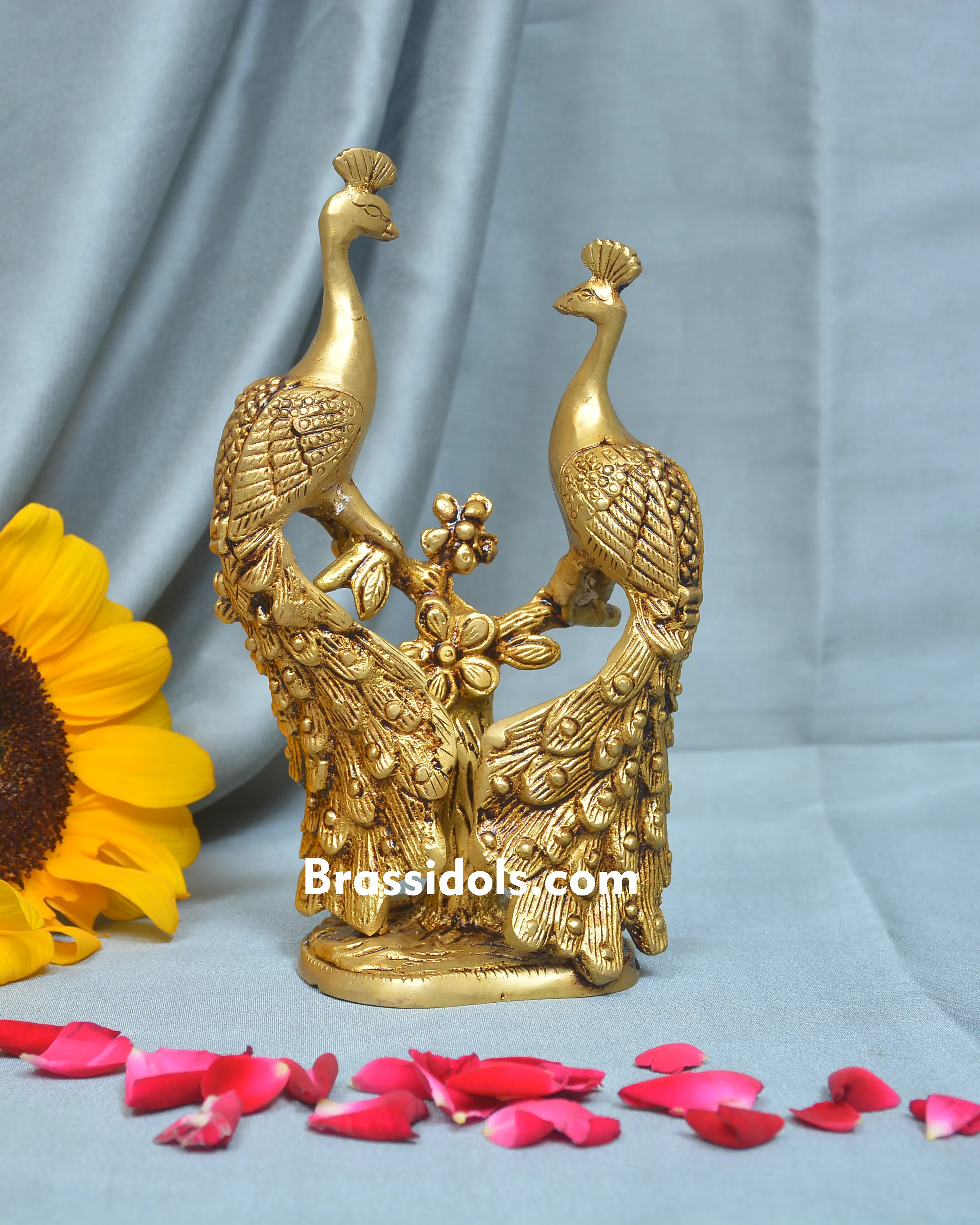 BRASS STANDING PEAOCK SET - image 1