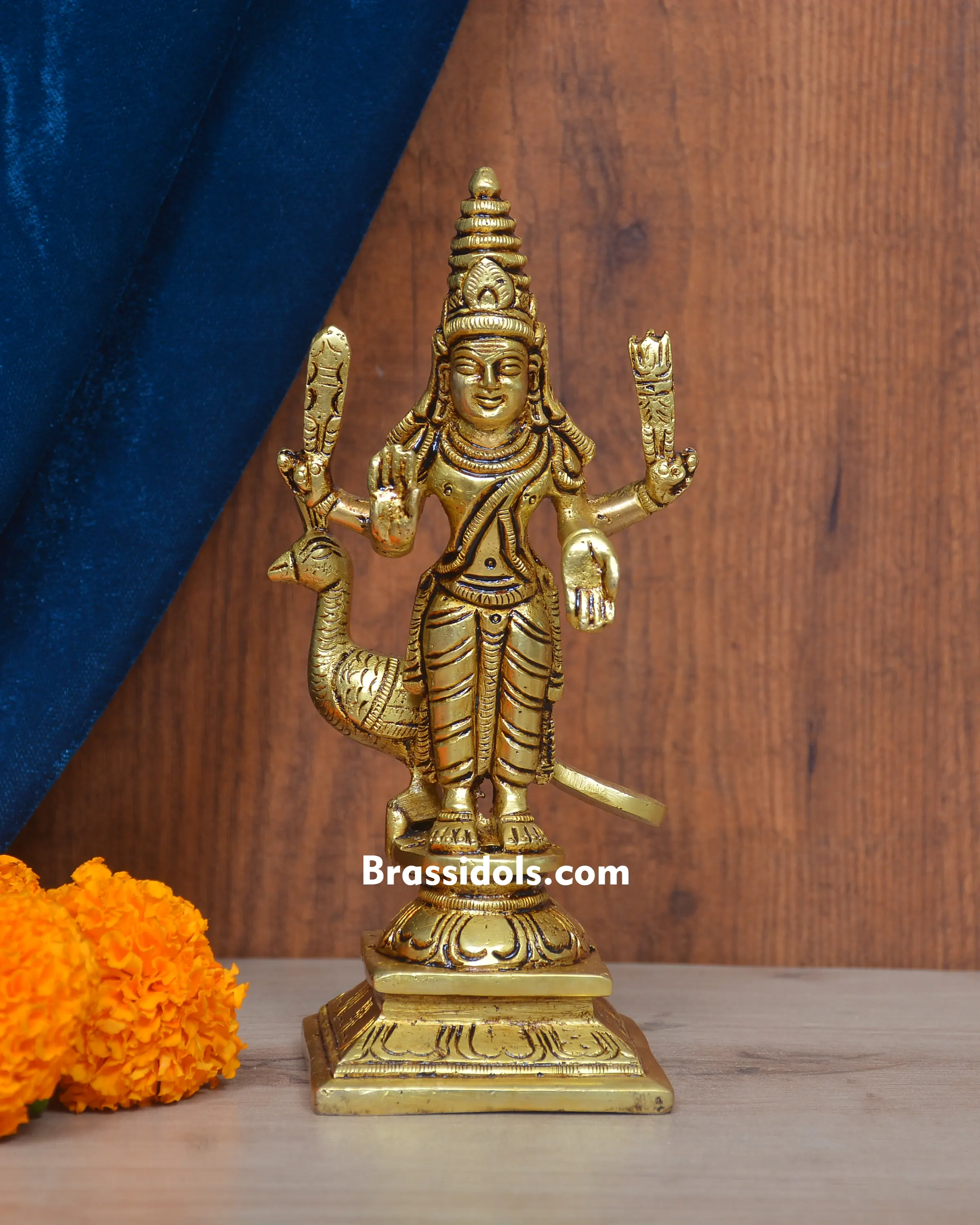 Standing Murugan Square Base With Peacock - image 1