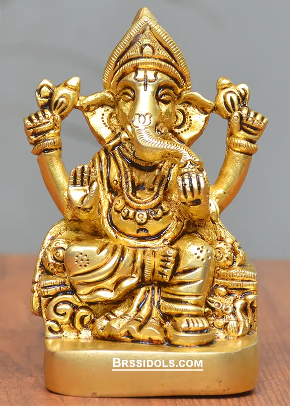 Brass Sitting Ganesh idol 4 Inch - image 1