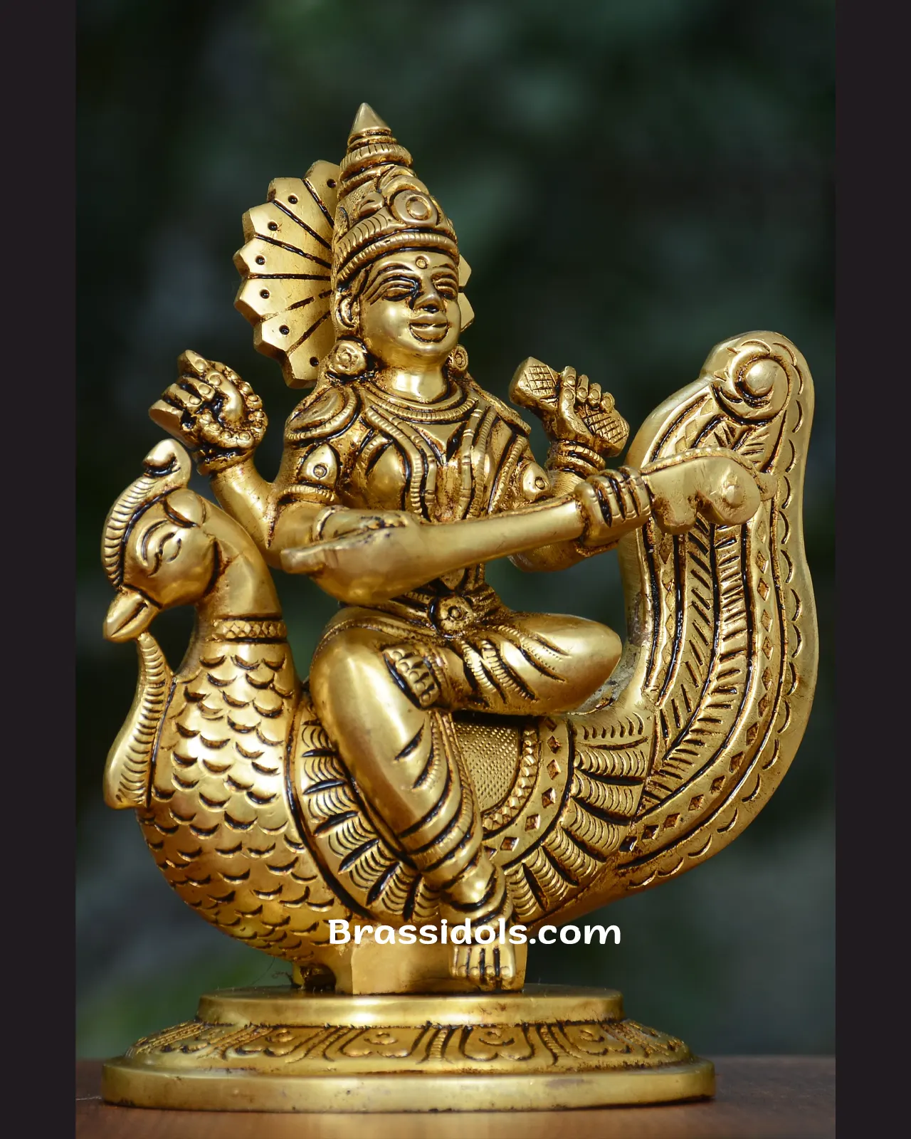 Brass Saraswati with Swan - image 2